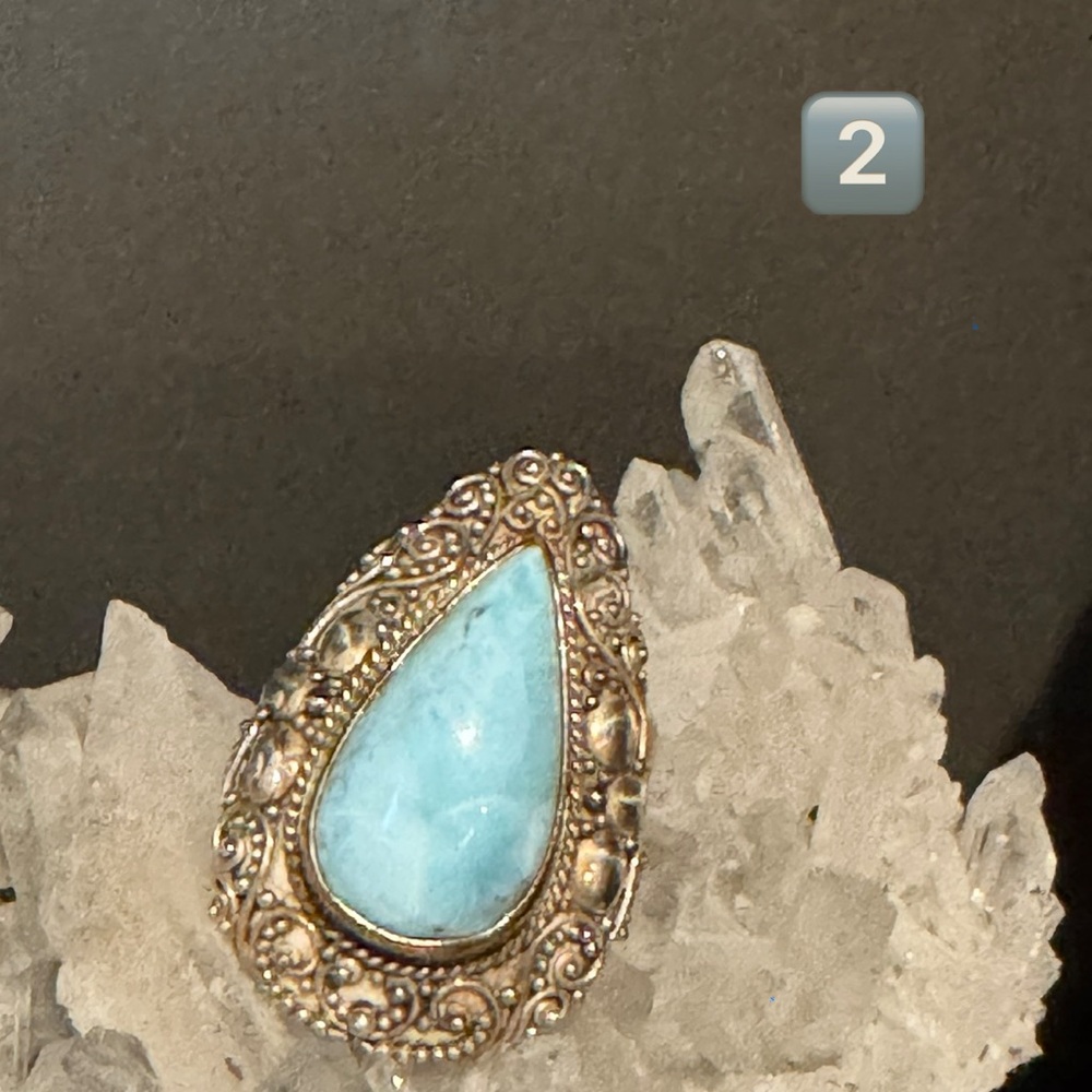 Larimar, Teardrop, Adjustable Ring - image 3